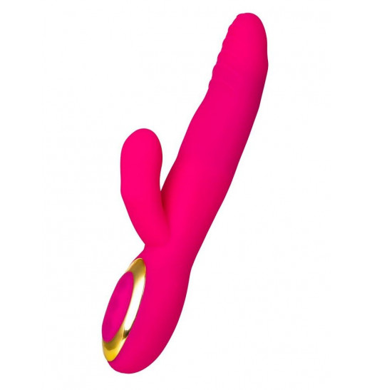 Розовый вибратор с подогревом для двойной стимуляции JOS NEGA - 22 см.