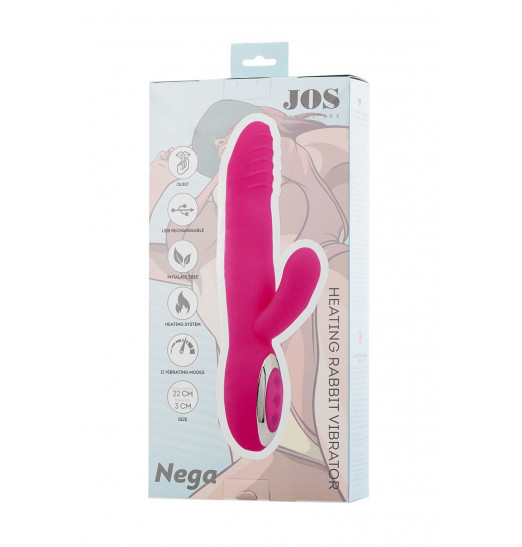 Розовый вибратор с подогревом для двойной стимуляции JOS NEGA - 22 см.