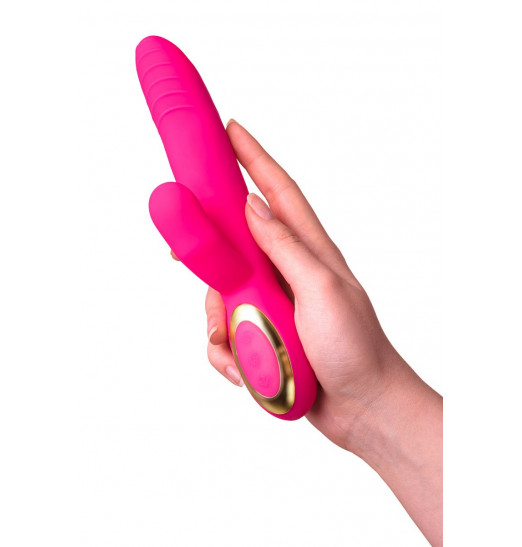 Розовый вибратор с подогревом для двойной стимуляции JOS NEGA - 22 см.