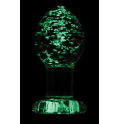 Прозрачная, светящаяся в темноте  анальная пробка Glass Plug Medium - 8 см.