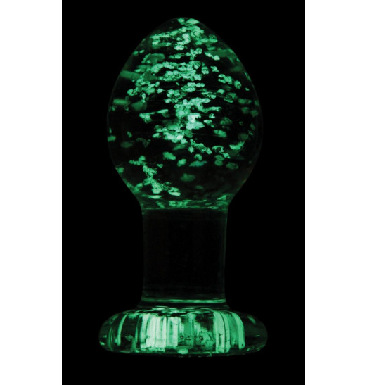 Прозрачная, светящаяся в темноте  анальная пробка Glass Plug Medium - 8 см.