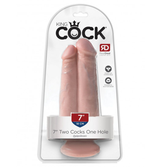Сдвоенный телесный фаллоимитатор на присоске 7  Two Cocks One Hole - 20,3 см.
