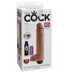 Кофейный фаллоимитатор King Cock 10  Squirting Cock с эффектом эякуляции - 25,4 см.