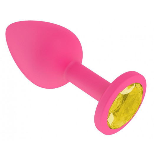 Розовая анальная втулка с желтым кристаллом - 7,3 см.