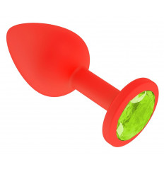 Красная анальная втулка с лаймовым кристаллом - 7,3 см.