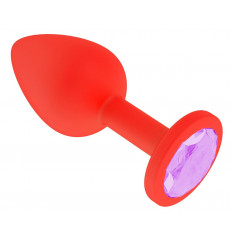 Красная анальная втулка с сиреневым кристаллом - 7,3 см.