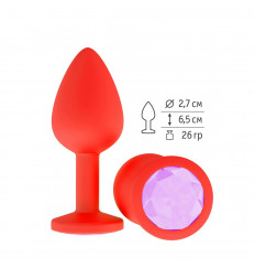 Красная анальная втулка с сиреневым кристаллом - 7,3 см.