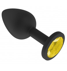 Чёрная анальная втулка с жёлтым кристаллом - 7,3 см.