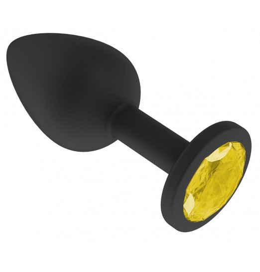 Чёрная анальная втулка с жёлтым кристаллом - 7,3 см.