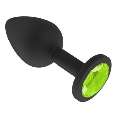 Чёрная анальная втулка с лаймовым кристаллом - 7,3 см.