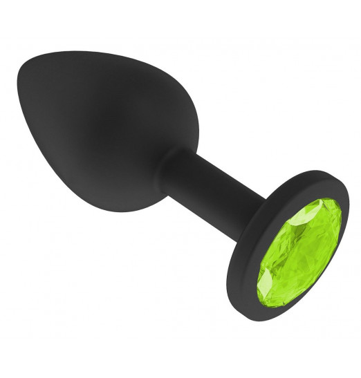 Чёрная анальная втулка с лаймовым кристаллом - 7,3 см.