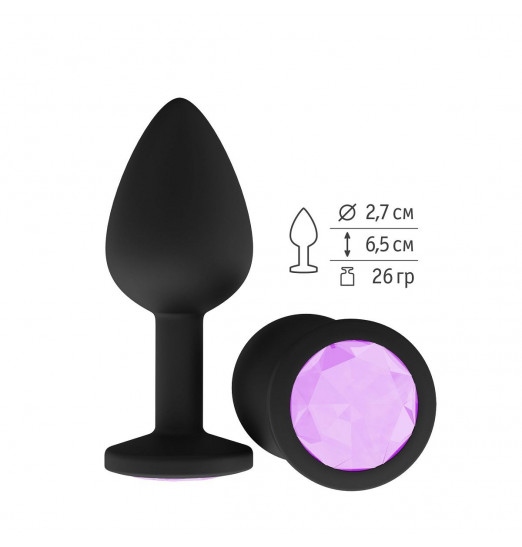 Чёрная анальная втулка с сиреневым кристаллом - 7,3 см. Чёрная анальная втулка с сиреневым кристаллом - 7,3 см.