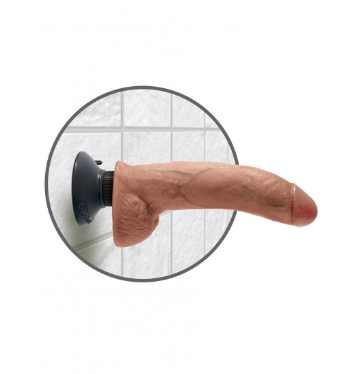 Кофейный виброфаллос со съемной присоской 9  Vibrating Cock with Balls - 22,9 см.