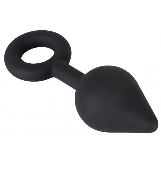 Чёрная анальная втулка с кольцом - 14 см.