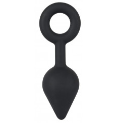 Чёрная анальная втулка с кольцом - 14 см.