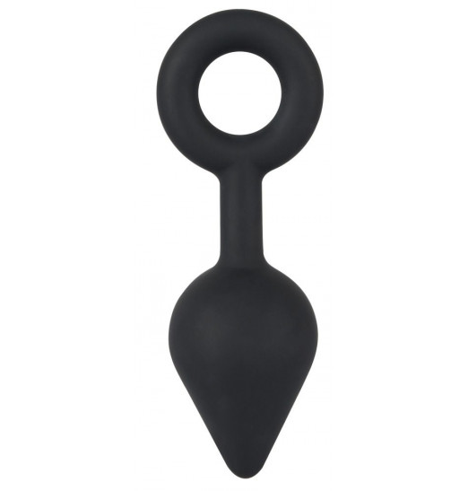 Чёрная анальная втулка с кольцом - 14 см.