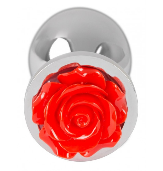 Серебристая втулка с красной розочкой в основании - 9 см.