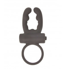 Чёрное эрекционное кольцо с вибрацией и рожками Sex Expert