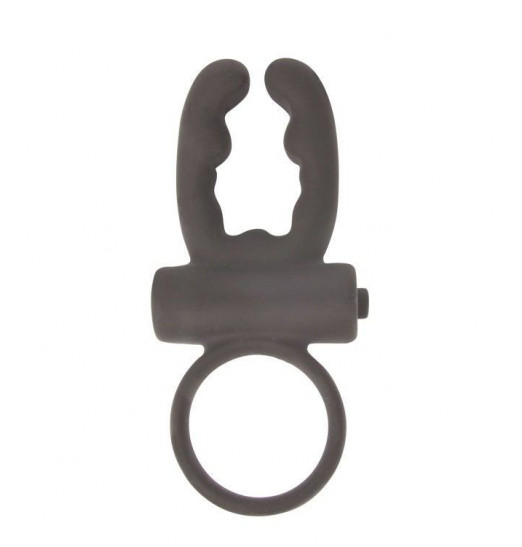 Чёрное эрекционное кольцо с вибрацией и рожками Sex Expert