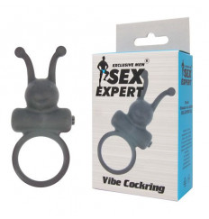 Чёрное эрекционное кольцо в форме букашки с вибрацией