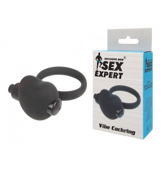 Чёрное эрекционное кольцо с вибрацией Sex Expert Чёрное эрекционное кольцо с вибрацией Sex Expert