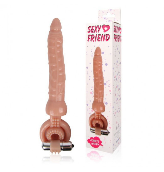 Телесная насадка на член Sexy Friend для двойного проникновения - 18 см.