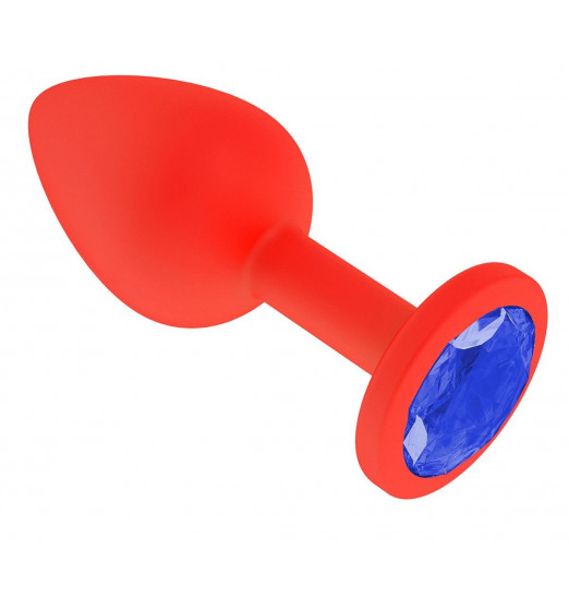 Красная анальная втулка с синим кристаллом - 7,3 см.