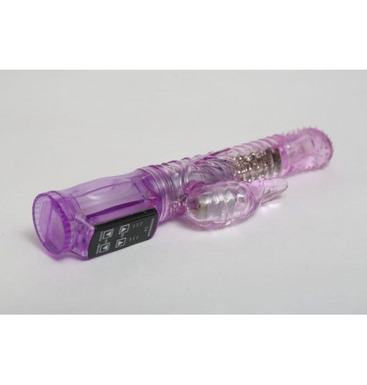 Фиолетовый силиконовый вибратор с подвижной головкой в пупырышках - 21 см.