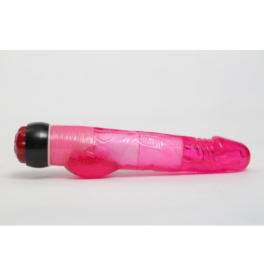 Малиновый вибратор-реалистик с мошонкой и подсветкой - 21,5 см. Малиновый вибратор-реалистик с мошонкой и подсветкой - 21,5 см.