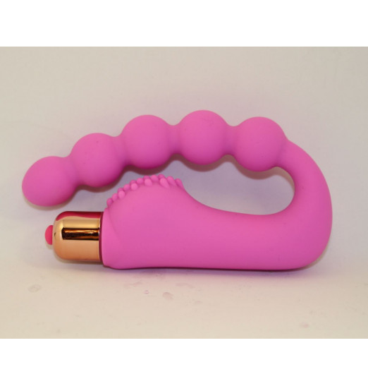 Розовый силиконовый вибромассажер в форме подковы