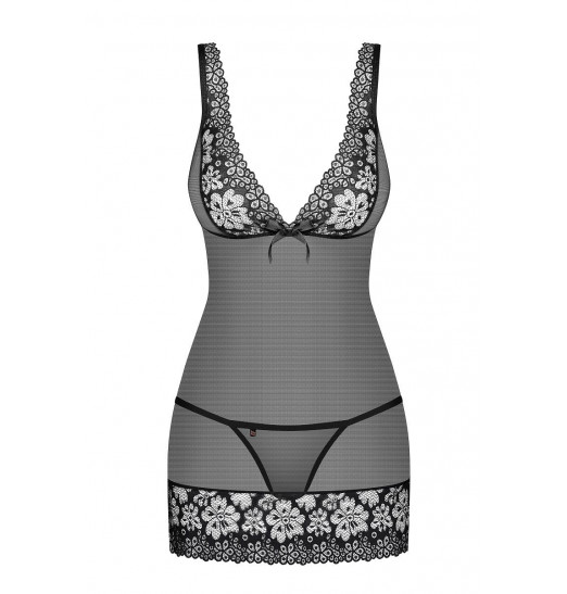 Сорочка из полупрозрачной сеточки с кружевной отделкой