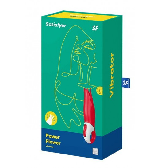 Красный вибратор Satisfyer Power Flower с лепестками - 18,8 см.