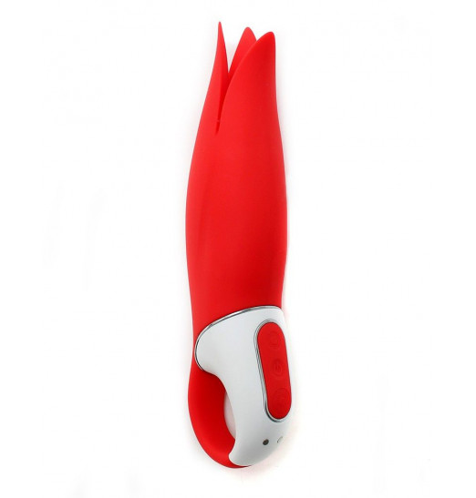 Красный вибратор Satisfyer Power Flower с лепестками - 18,8 см.