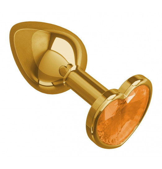 Золотистая анальная втулка с оранжевым кристаллом-сердцем - 7 см. Золотистая анальная втулка с оранжевым кристаллом-сердцем - 7 см.