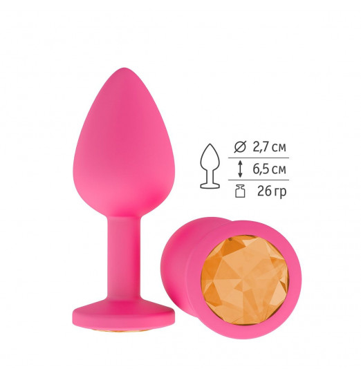 Розовая анальная втулка с оранжевым кристаллом - 7,3 см. Розовая анальная втулка с оранжевым кристаллом - 7,3 см.