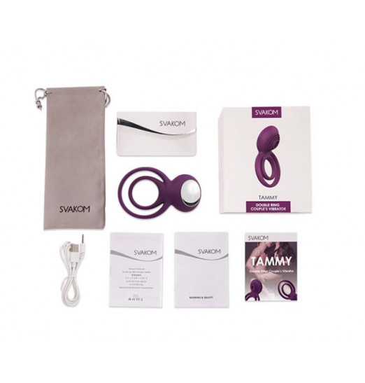 Фиолетовое эрекционное виброкольцо Tammy с подхватом мошонки