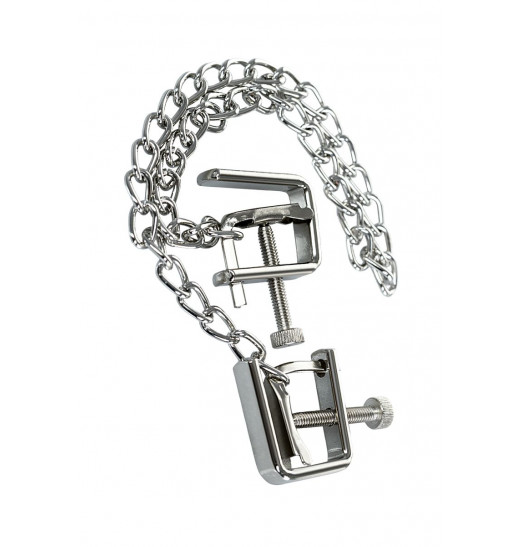 Серебристые зажимы для сосков Theatre с цепочкой