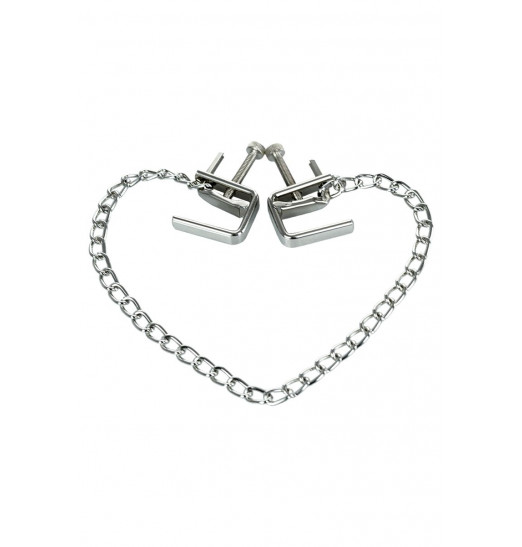 Серебристые зажимы для сосков Theatre с цепочкой