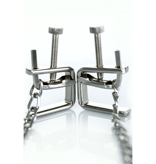 Серебристые зажимы для сосков Theatre с цепочкой