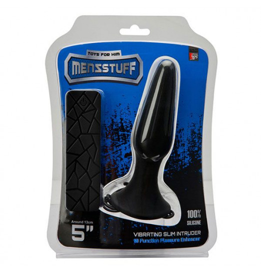 Чёрная вибропробка MENZSTUFF 5INCH SLIM INTRUDER BUTT PLUG - 13 см.