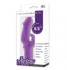 Фиолетовый вибратор с клиторальным отростком MATES FANTASY RECHARGE VIBRATOR - 17 см.