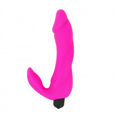 Розовый вибратор с клиторальным отростком Bifun - 16,5 см.