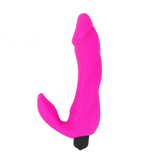 Розовый вибратор с клиторальным отростком Bifun - 16,5 см.