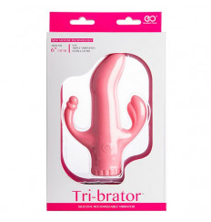 Розовый вибратор с клиторальным и анальным отростками - 15,2 см.