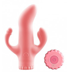 Розовый вибратор с клиторальным и анальным отростками - 15,2 см.