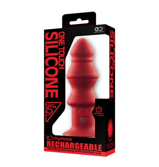 Красный ребристый анальный вибромассажер - 12,7 см.