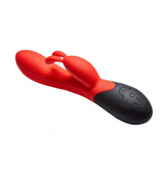 Красный вибратор Gemini с клиторальным стимулятором и нагревом - 20,8 см.