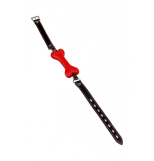 Красно-черный кляп-трензель Theatre в виде косточки