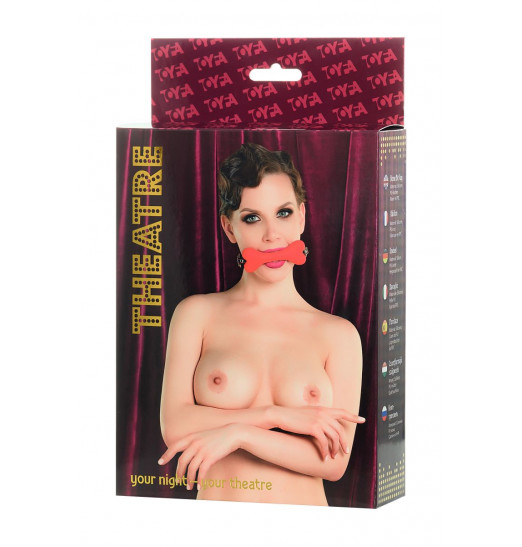 Красно-черный кляп-трензель Theatre в виде косточки