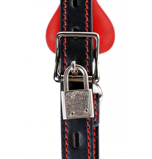 Красно-черный кляп-трензель Theatre в виде косточки